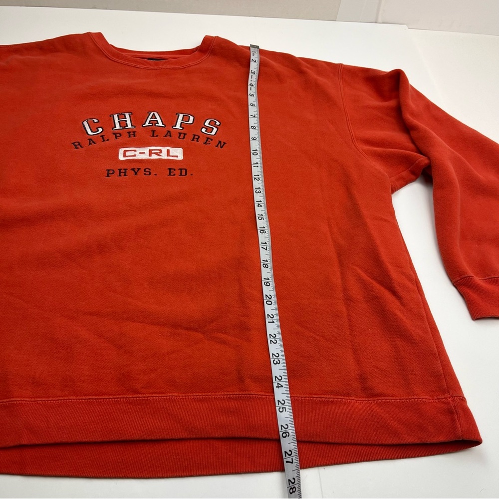 Vtg 90s Chaps Ralph Lauren Mens XXL Spell Out Crewneck Sweatshirt Orange *FLAW - Picture 9 of 12